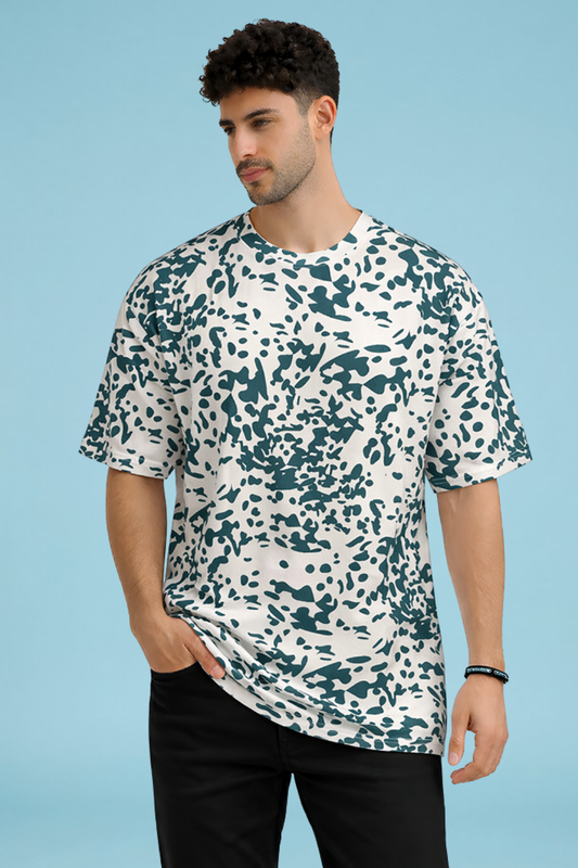 Sky Blue Premium Fabric Oversized Printed T Shirt For Men