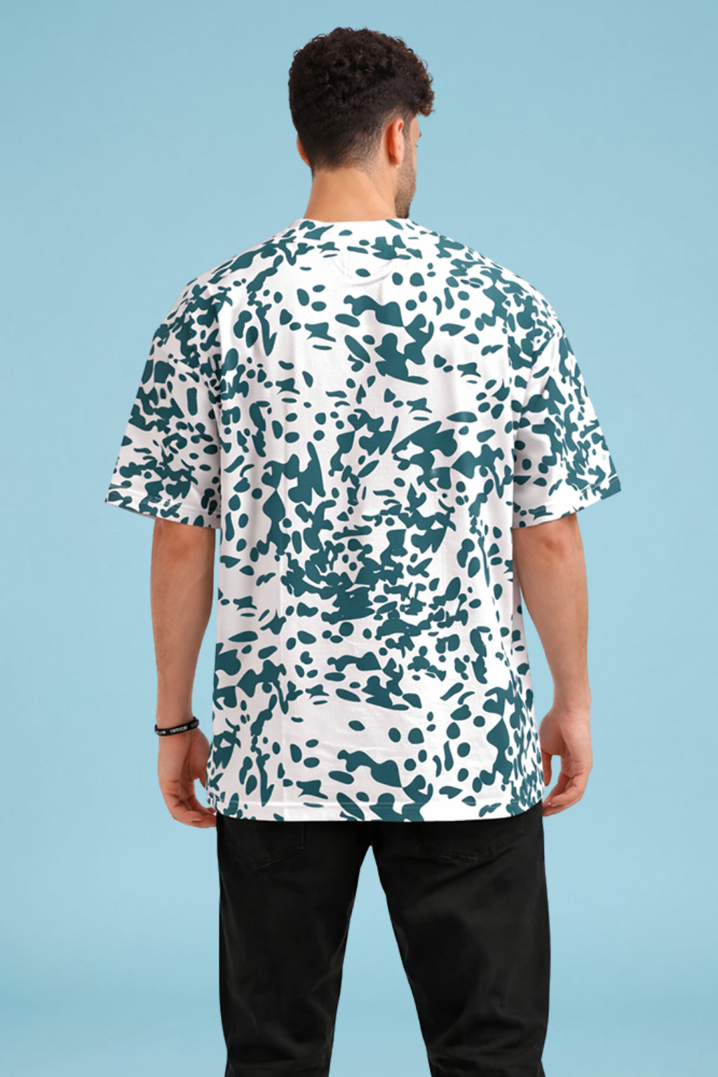 Sky Blue Premium Fabric Oversized Printed T Shirt For Men