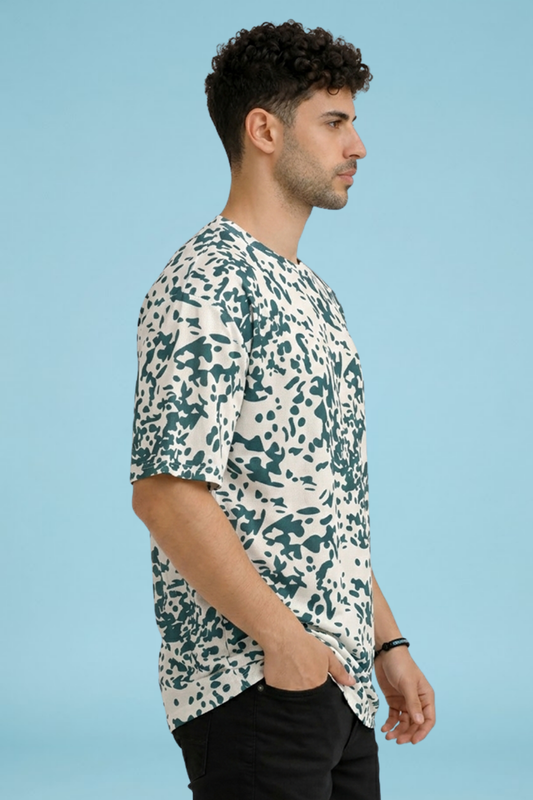 Sky Blue Premium Fabric Oversized Printed T Shirt For Men