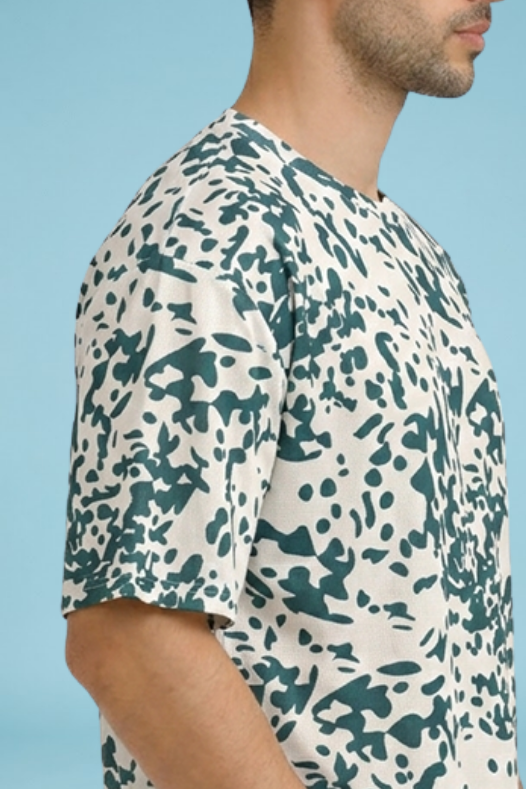 Sky Blue Premium Fabric Oversized Printed T Shirt For Men