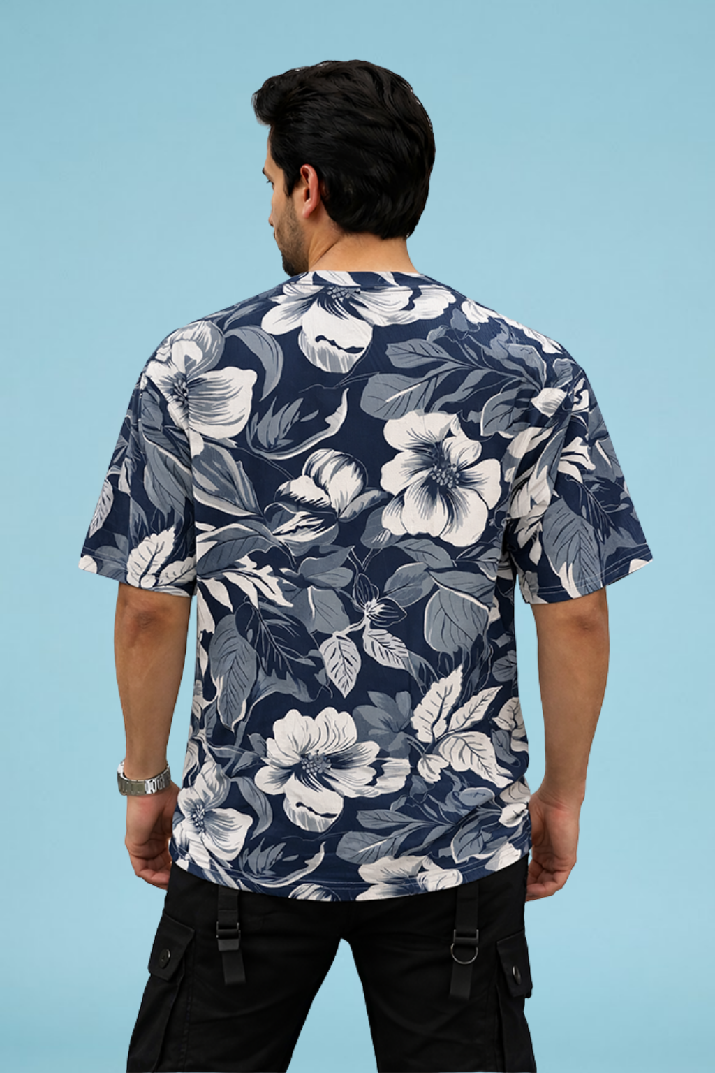 Sky Blue Premium Fabric Oversized Printed T Shirt For Men