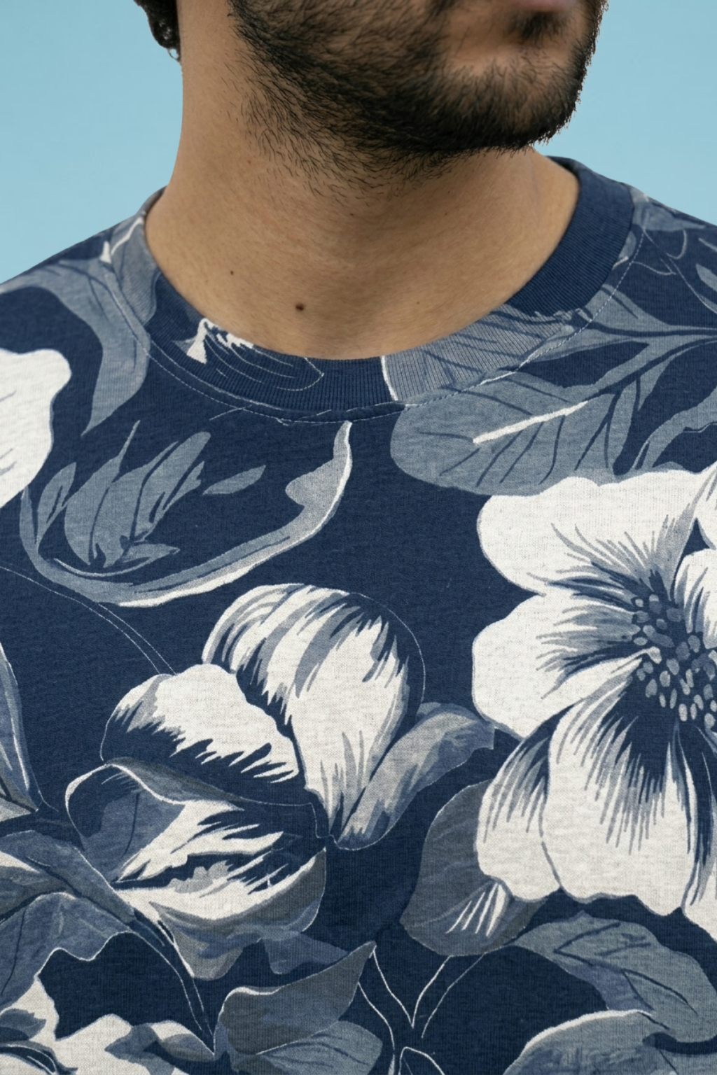 Sky Blue Premium Fabric Oversized Printed T Shirt For Men
