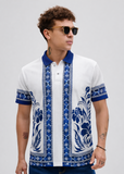 White Premium Fabric Regular Printed Polo T Shirt For Men
