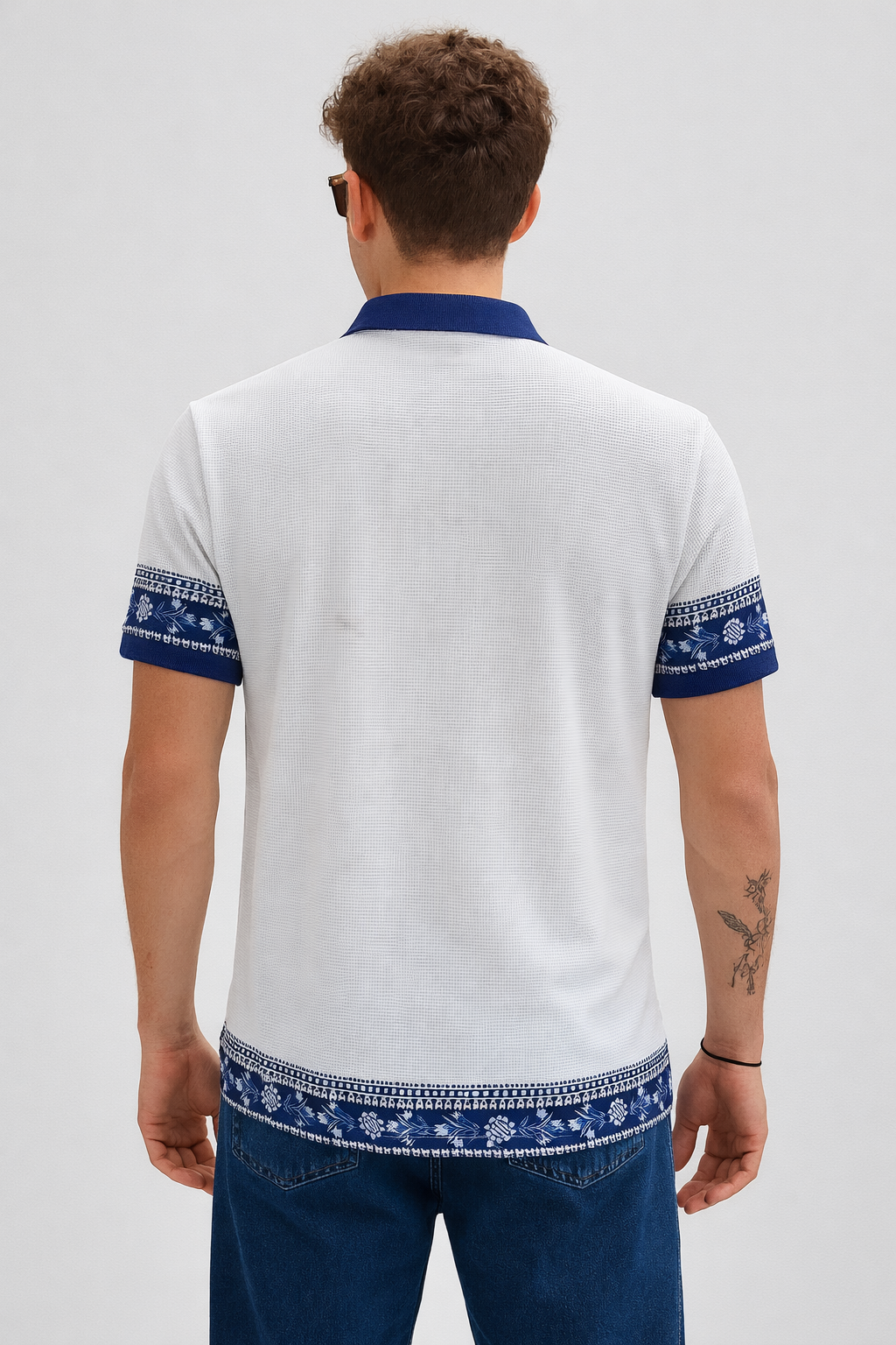 White Premium Fabric Regular Printed Polo T Shirt For Men