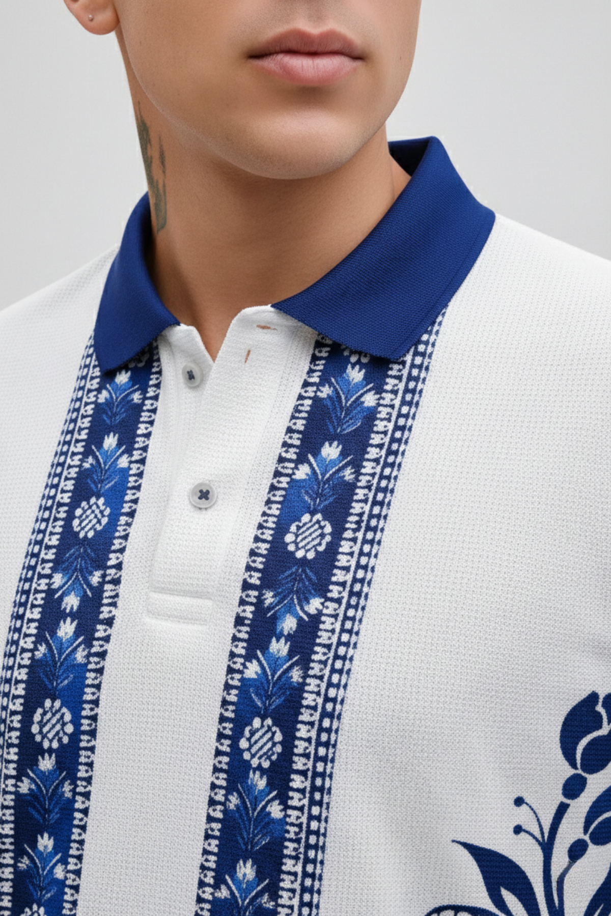 White Premium Fabric Regular Printed Polo T Shirt For Men