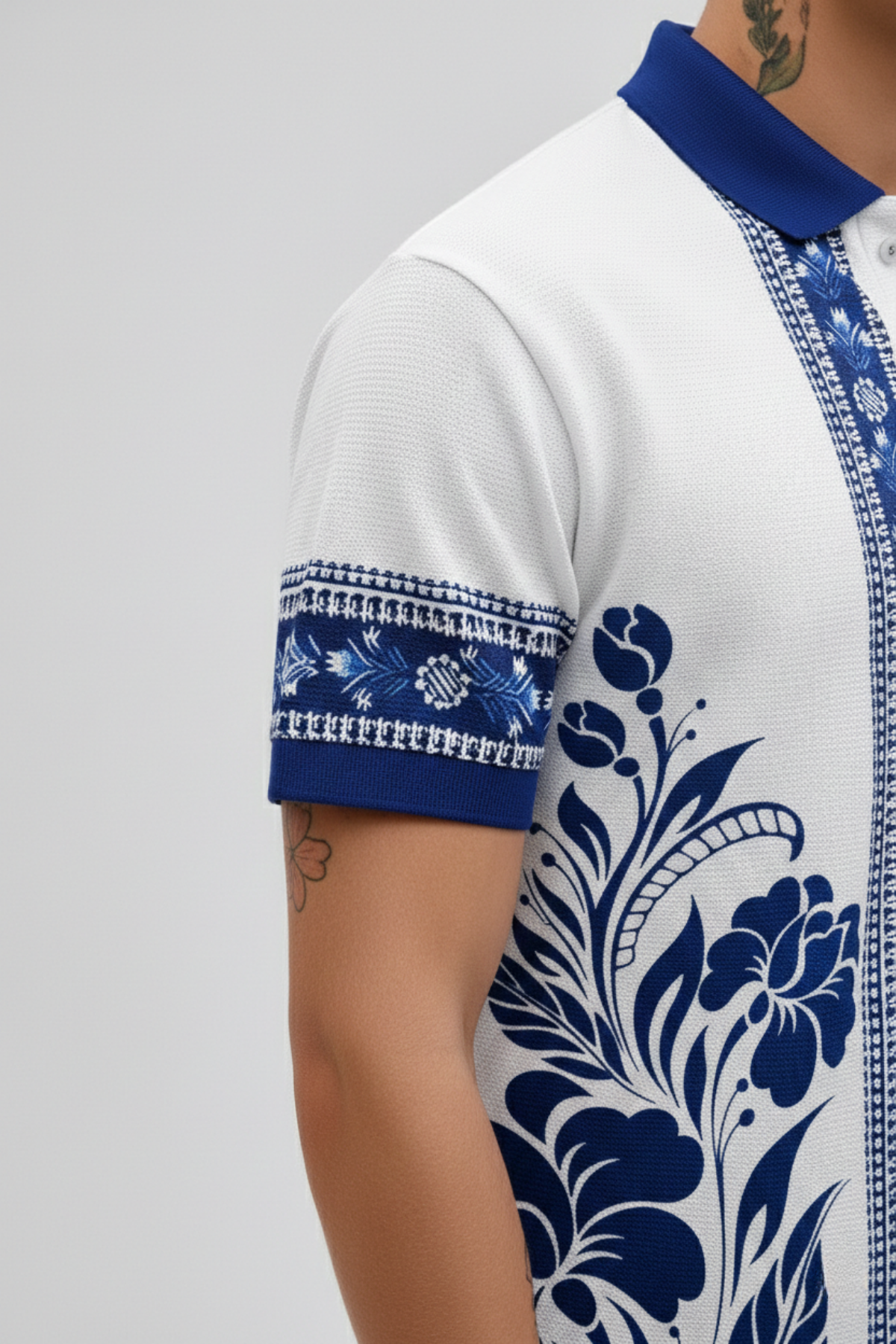 White Premium Fabric Regular Printed Polo T Shirt For Men