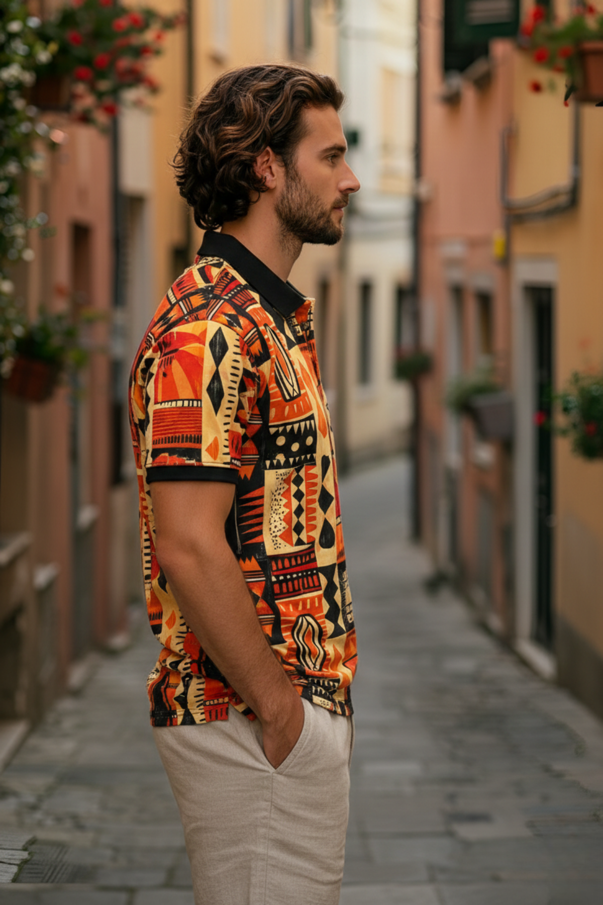 Multicolor Premium Fabric Regular Printed Polo T Shirt For Men