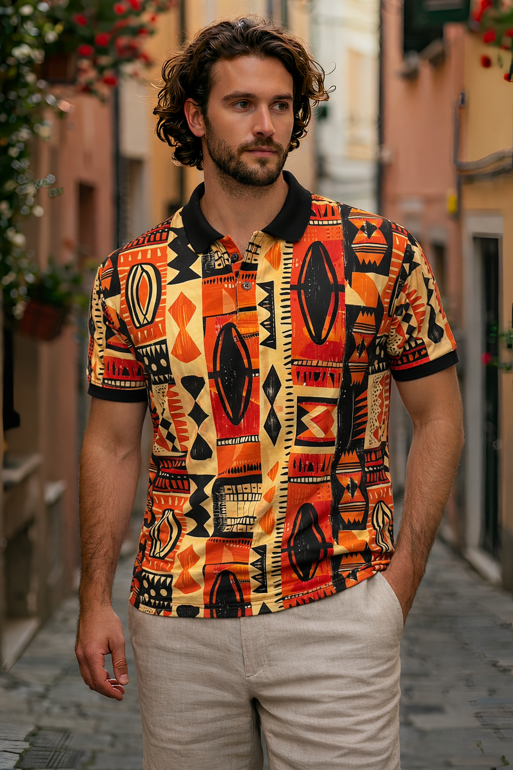Multicolor Premium Fabric Regular Printed Polo T Shirt For Men