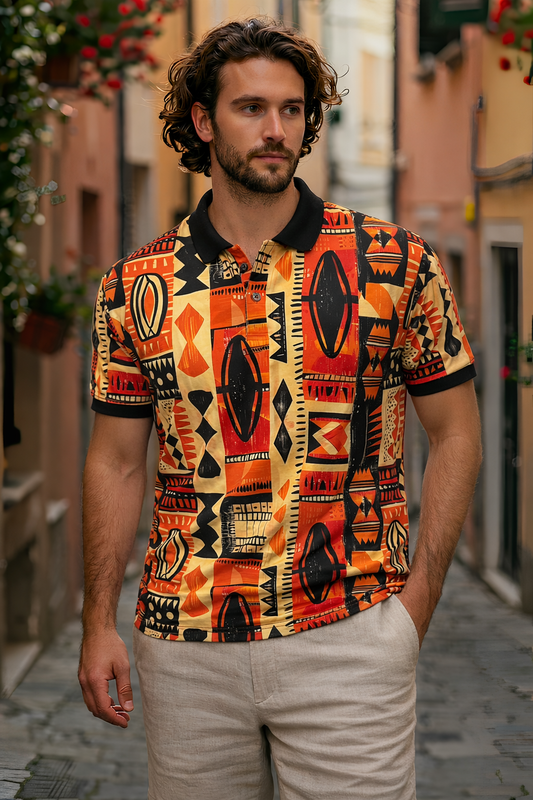 Multicolor Premium Fabric Regular Printed Polo T Shirt For Men