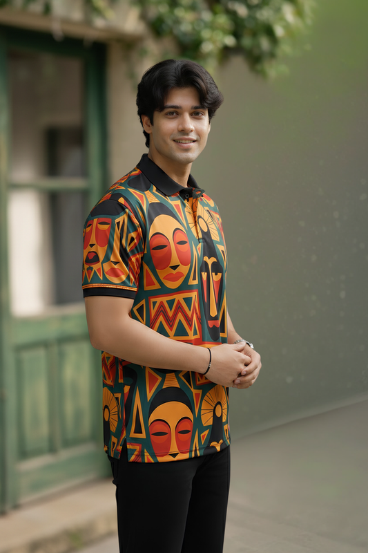 Multicolor Premium Fabric Regular Printed Polo T Shirt For Men