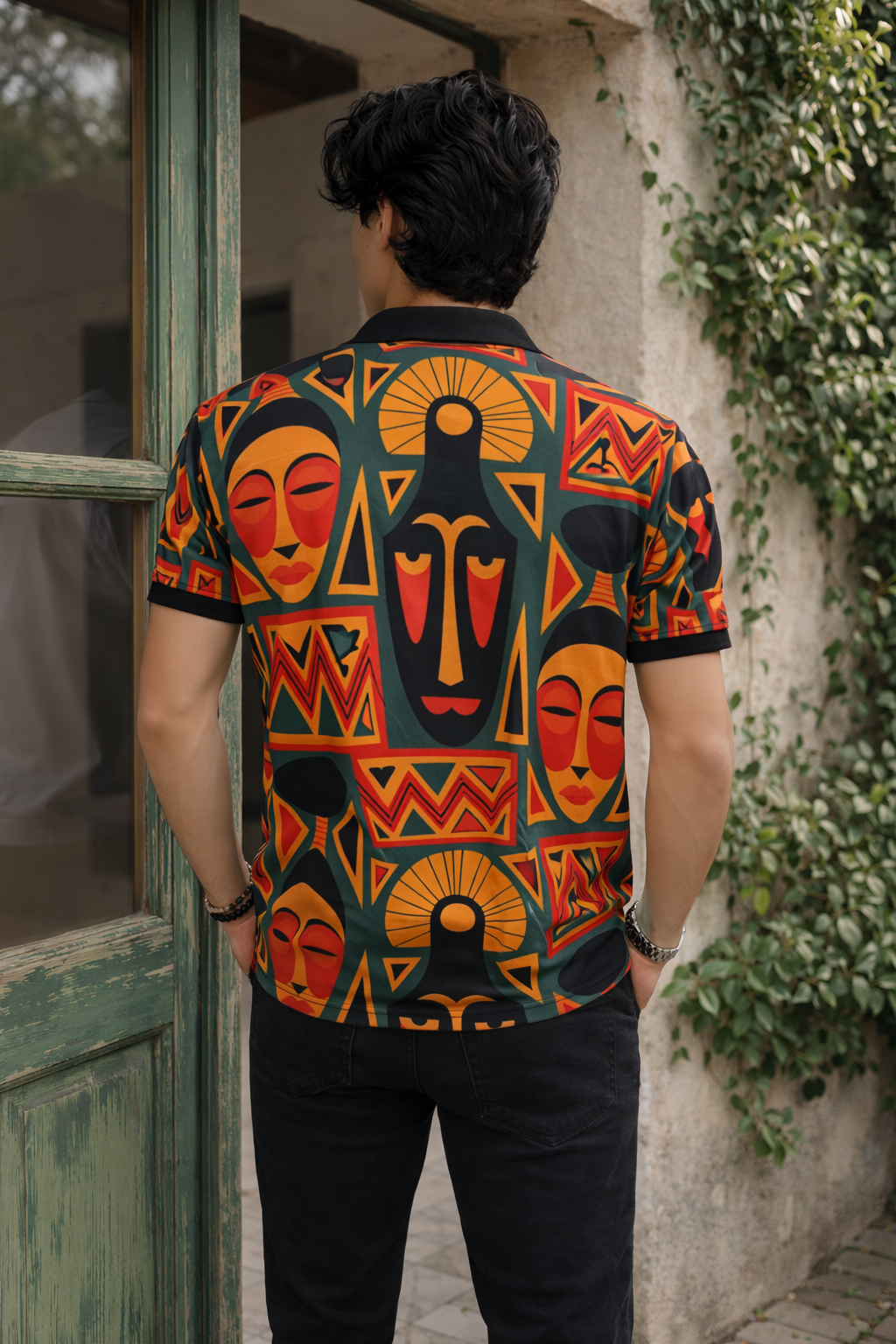 Multicolor Premium Fabric Regular Printed Polo T Shirt For Men