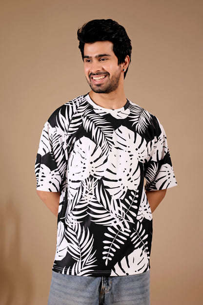 Black Premium Fabric Oversized Printed T Shirt For Men