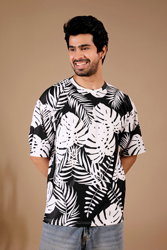 Black Premium Fabric Oversized Printed T Shirt For Men