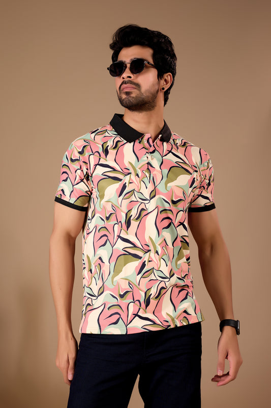 Multicolor Premium Fabric Regular Printed Polo T Shirt For Men