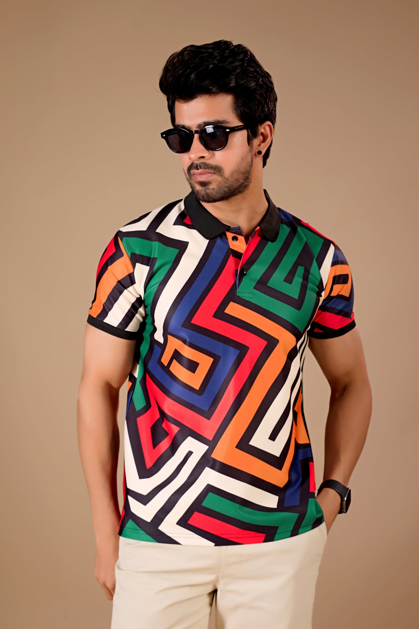 Multicolor Premium Fabric Regular Printed Polo T Shirt For Men