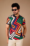 Multicolor Premium Fabric Regular Printed Polo T Shirt For Men
