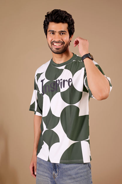 Olive Premium Fabric Oversized Printed T Shirt For Men