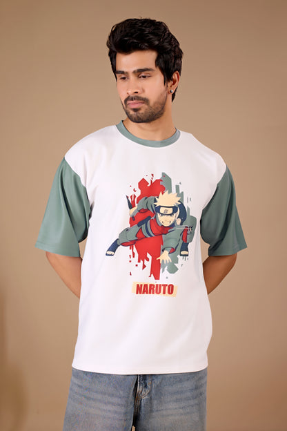 White Premium Fabric Oversized Printed T Shirt For Men