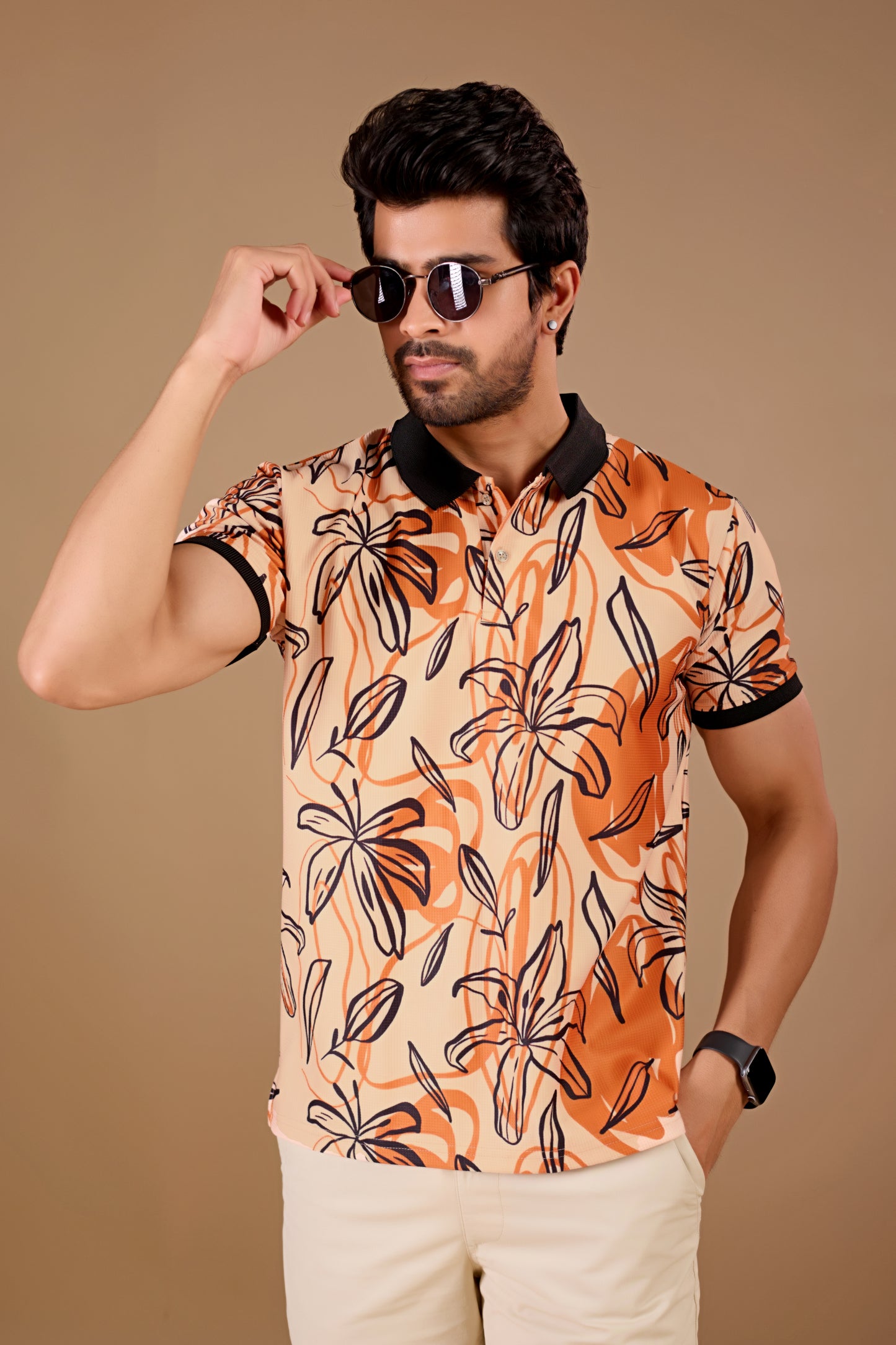 Multicolor Premium Fabric Regular Printed Polo T Shirt For Men