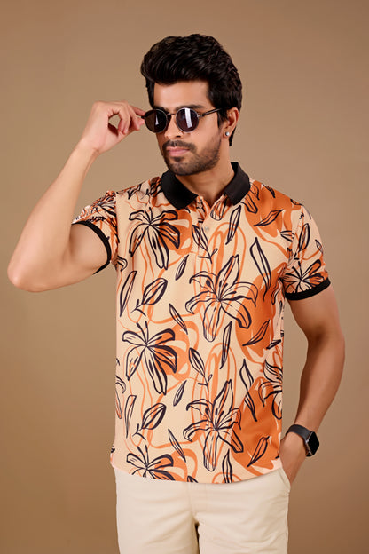 Multicolor Premium Fabric Regular Printed Polo T Shirt For Men
