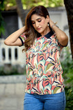 Women’s Multicolor Leaf Printed Polo T-Shirt
