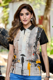 Women’s Black & Grey Cityscape Printed Polo T-Shirt