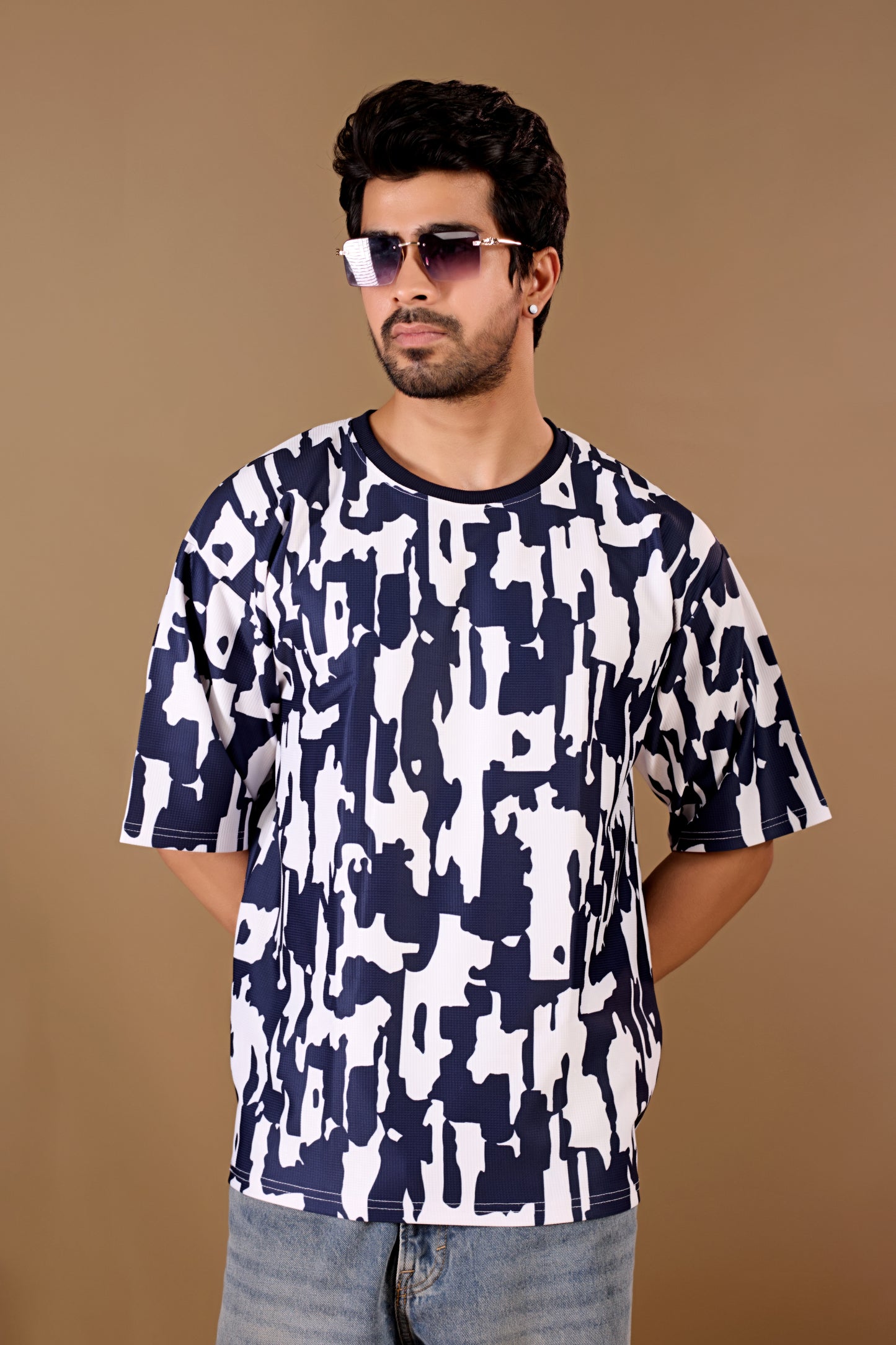 Blue Premium Fabric Oversized Printed T Shirt For Men