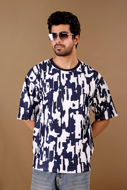 Blue Premium Fabric Oversized Printed T Shirt For Men