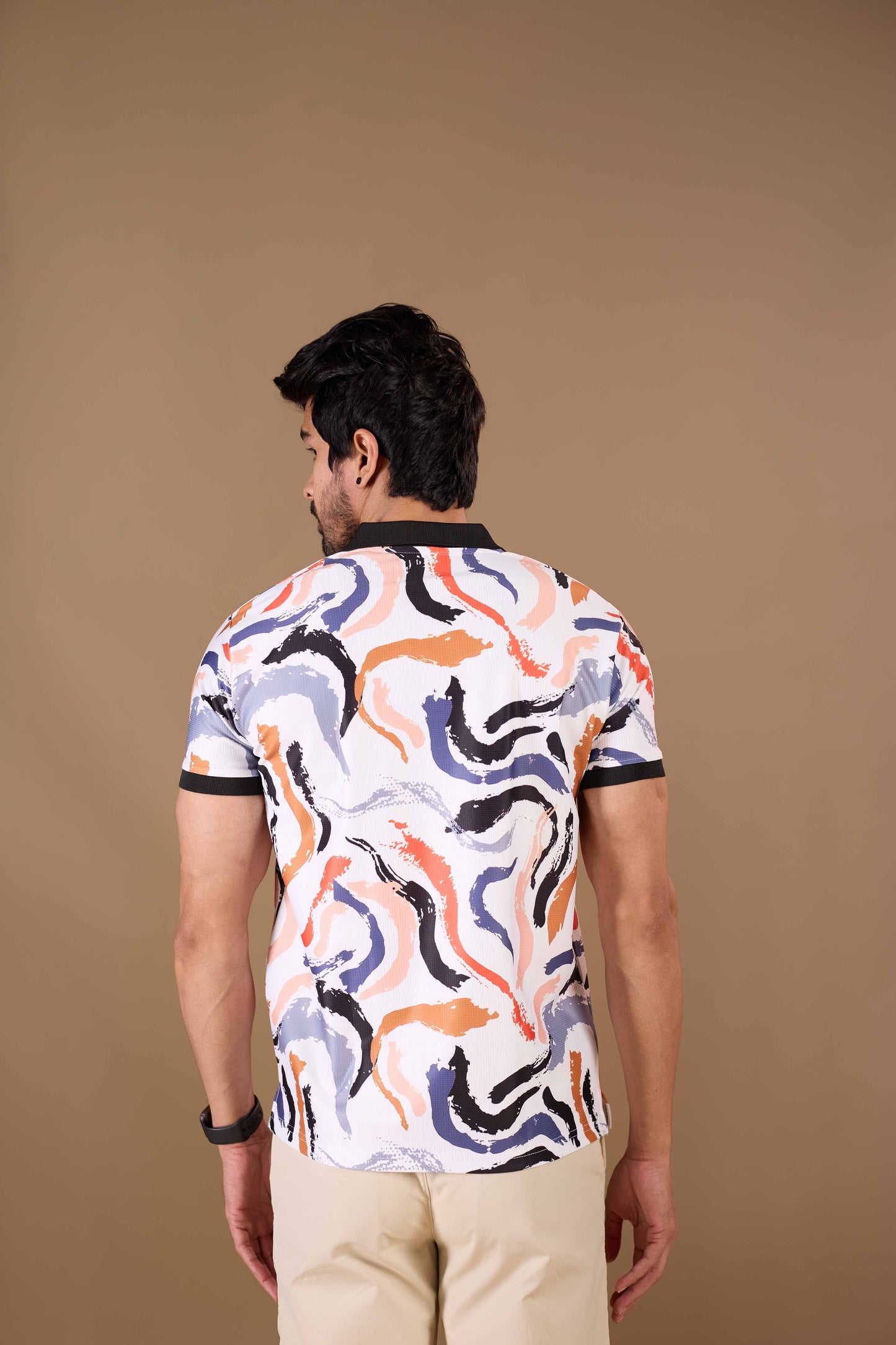 Tshirtsbuddy Men's Abstract Brushstroke Print Polo T-Shirt
