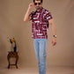 Tshirtsbuddy Men's Maroon and White Cross-Hatch Abstract Pattern Polo T-Shirt