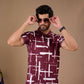 Tshirtsbuddy Men's Maroon and White Cross-Hatch Abstract Pattern Polo T-Shirt