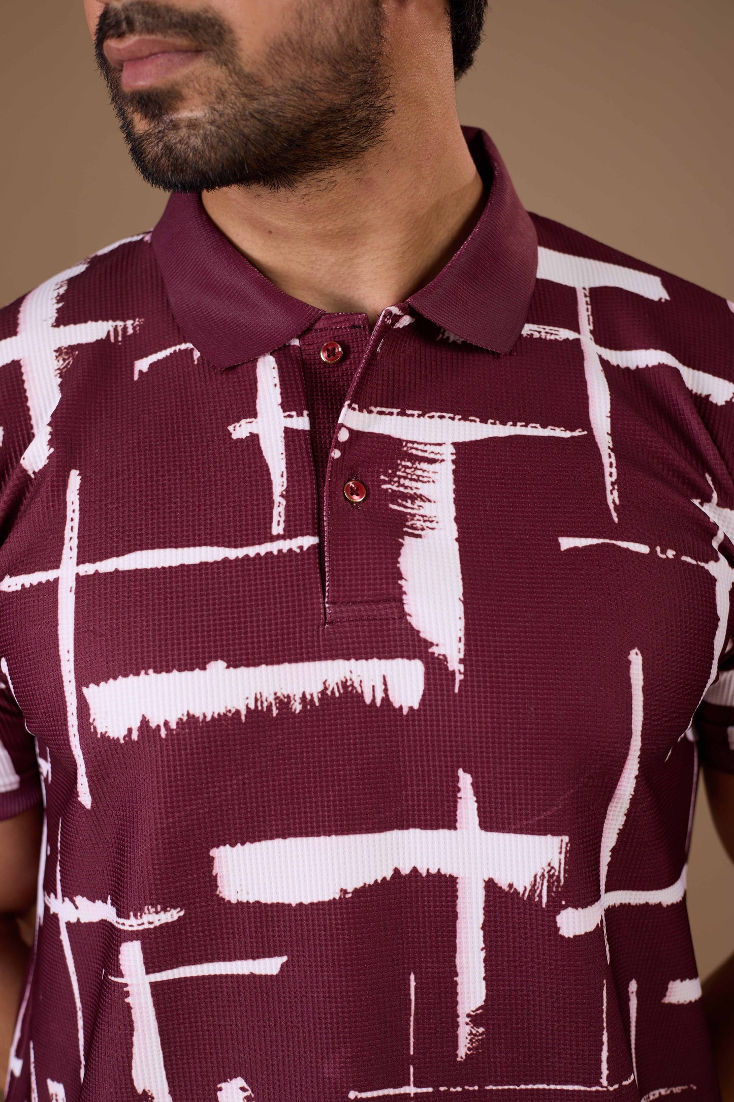 Tshirtsbuddy Men's Maroon and White Cross-Hatch Abstract Pattern Polo T-Shirt