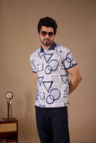 Tshirtsbuddy Men's Blue Geometric Sketch Polo T-Shirt