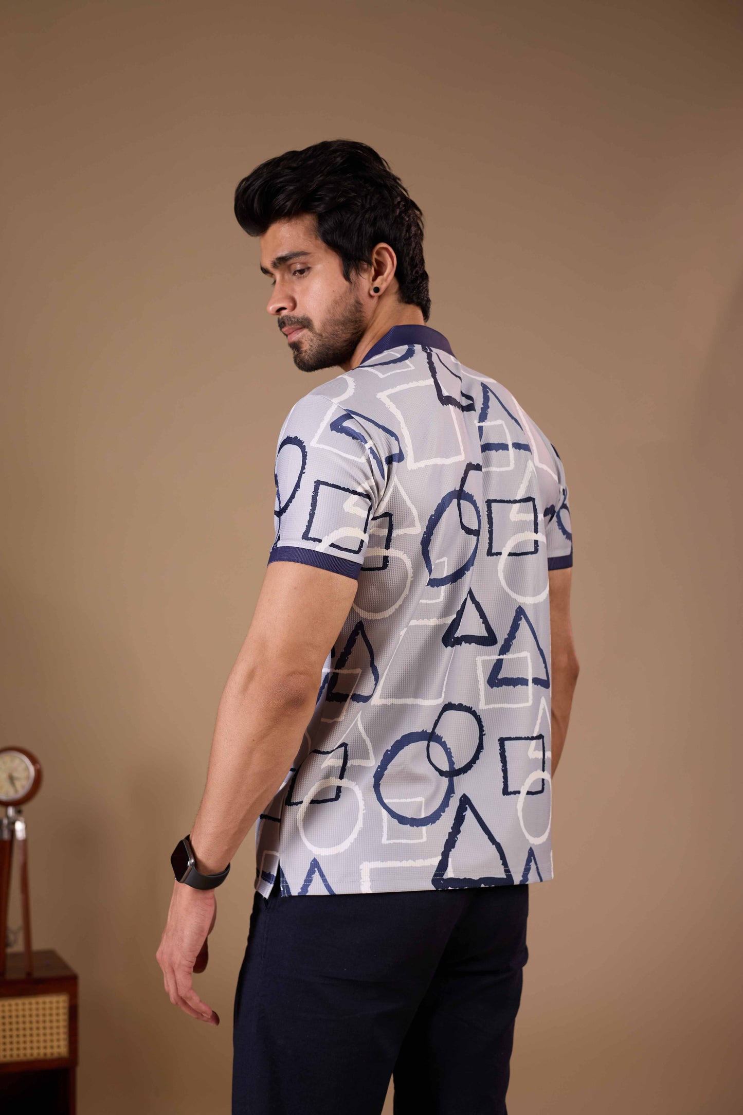 Tshirtsbuddy Men's Blue Geometric Sketch Polo T-Shirt