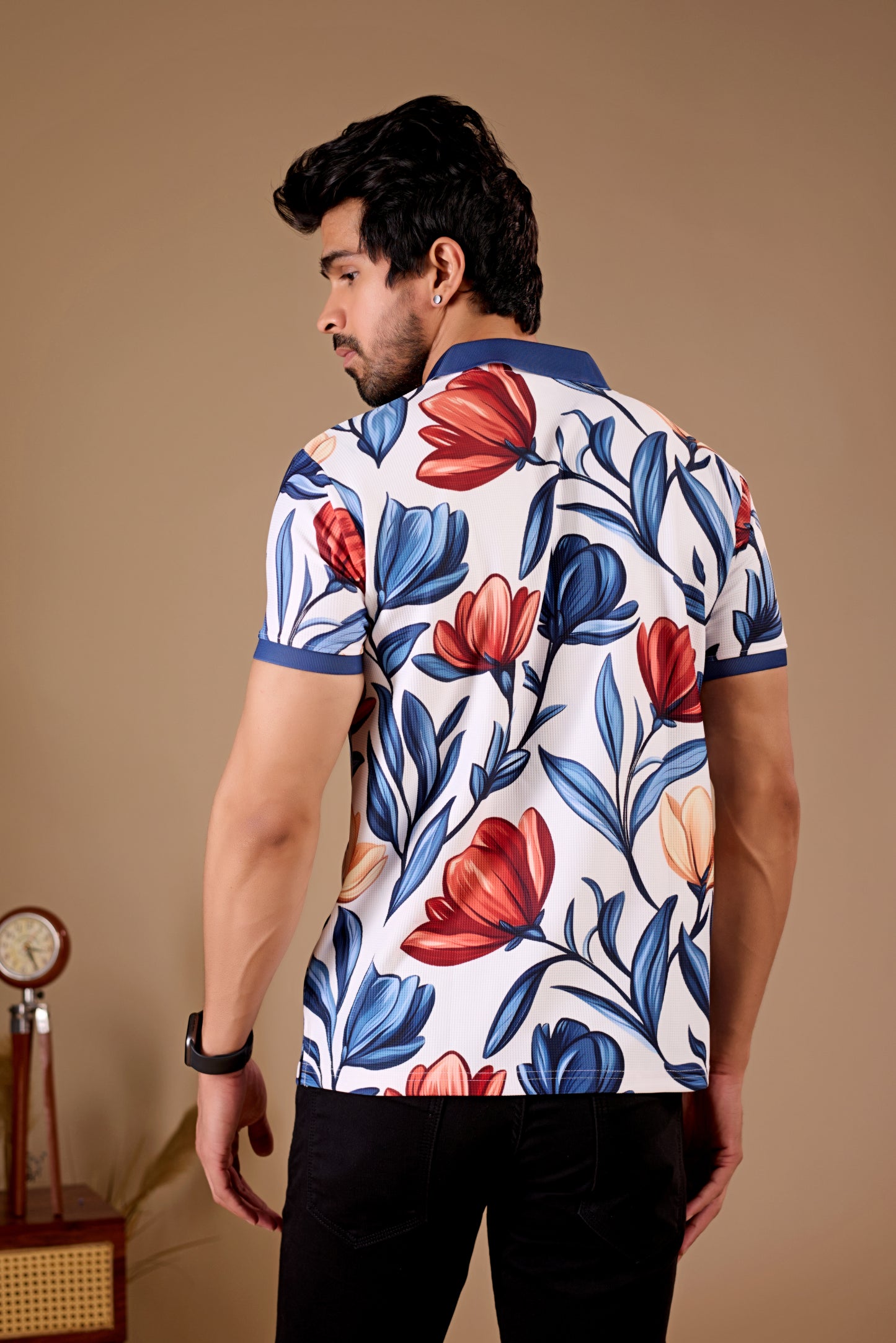 Multicolor Premium Fabric Regular Printed Polo T Shirt For Men