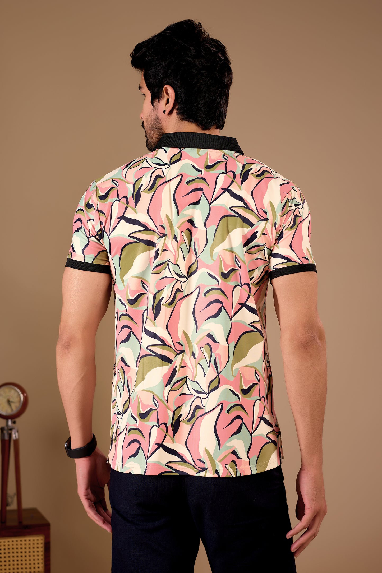 Multicolor Premium Fabric Regular Printed Polo T Shirt For Men