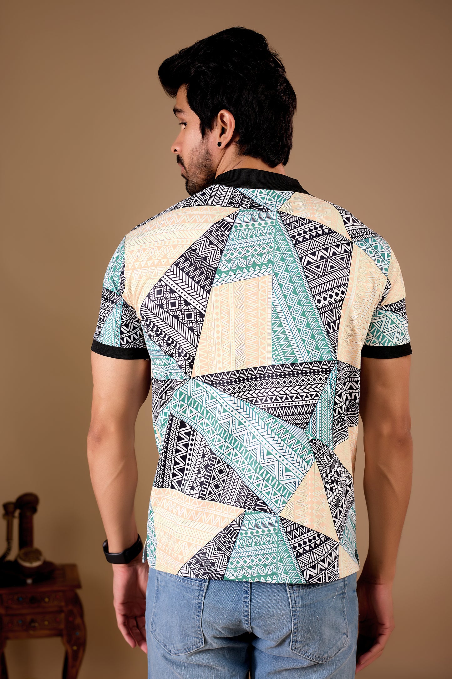Multicolor Premium Fabric Regular Printed Polo T Shirt For Men