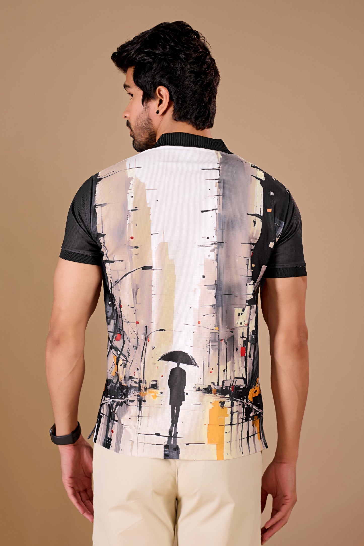 Tshirtsbuddy Mens Abstract Cityscape Print Polo Shirt For Men