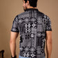 Black Premium Fabric Regular Printed Polo T Shirt For Men