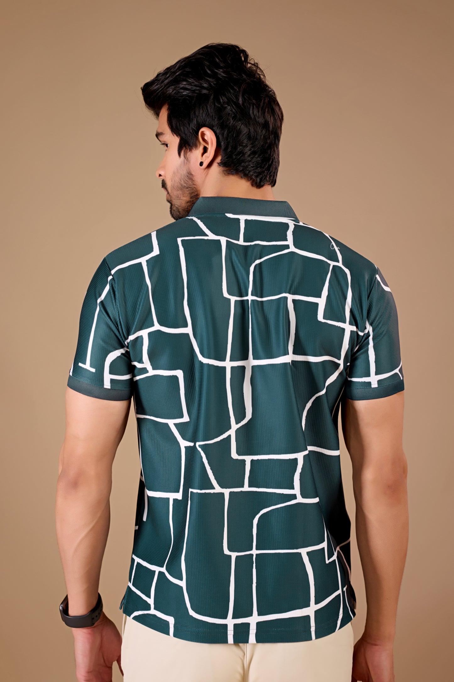 Tshirtsbuddy Mens Abstract Geometric Print Polo Shirt - Dark Teal