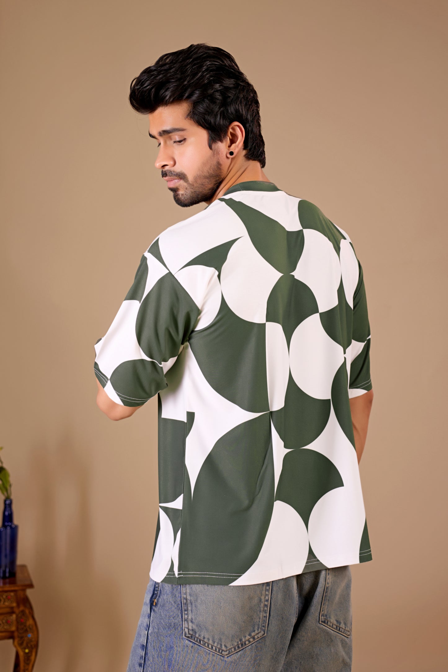 Olive Premium Fabric Oversized Printed T Shirt For Men
