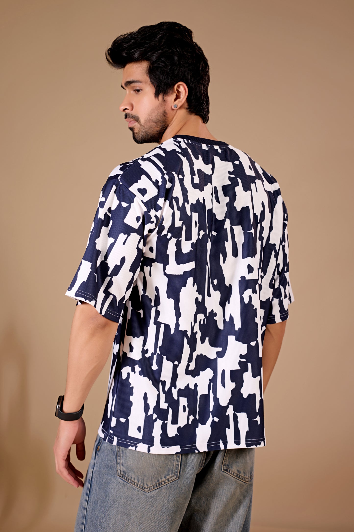 Blue Premium Fabric Oversized Printed T Shirt For Men