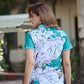 Women’s Teal & White Scenic Printed Polo T-Shirt