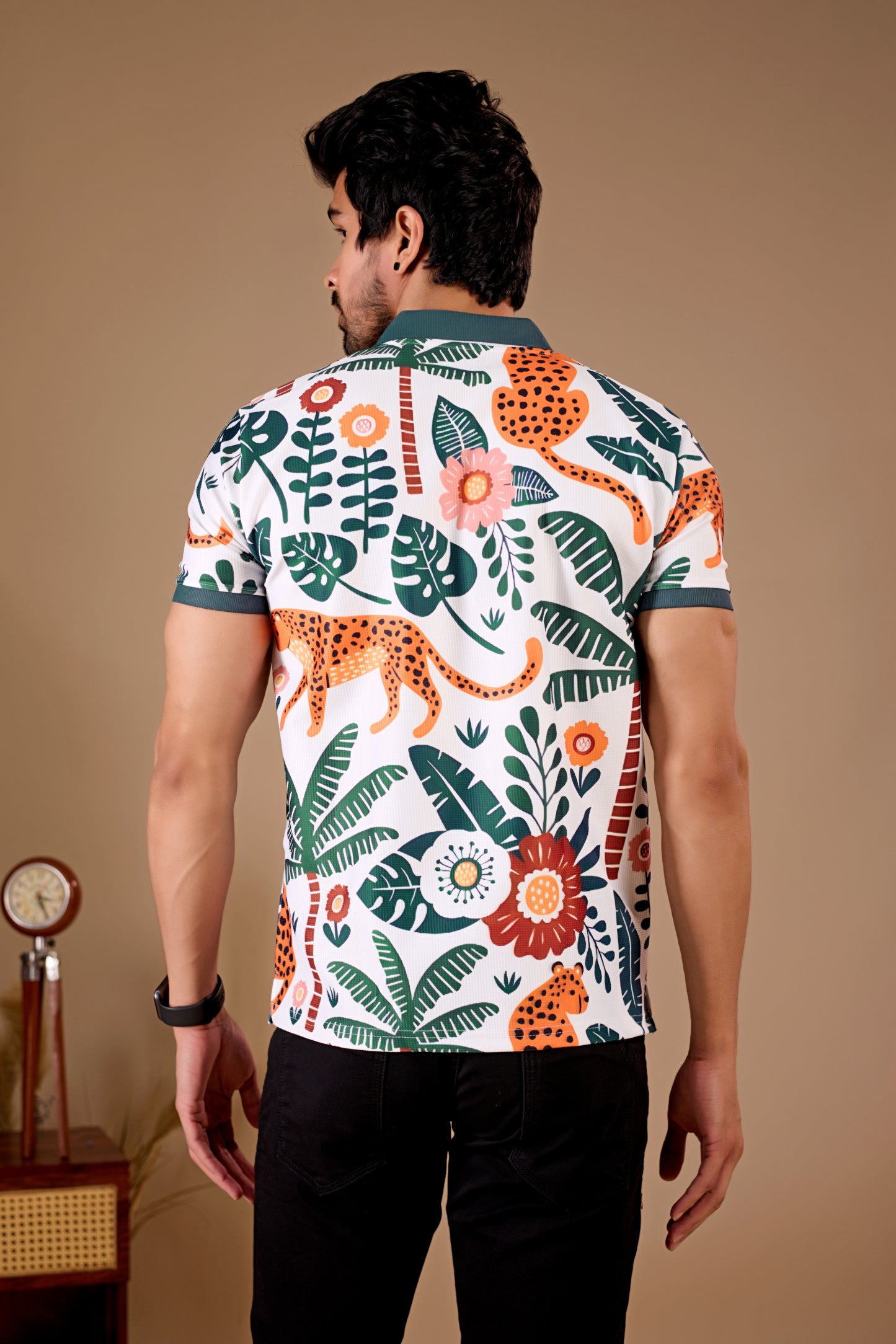 Multicolor Premium Fabric Regular Printed Polo T Shirt For Men