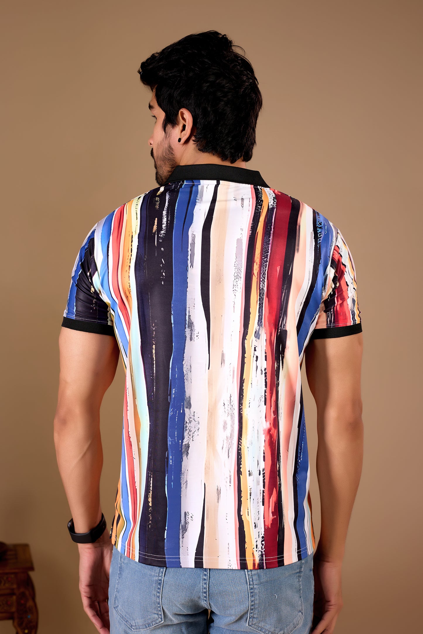 Multicolor Premium Fabric Regular Printed Polo T Shirt For Men