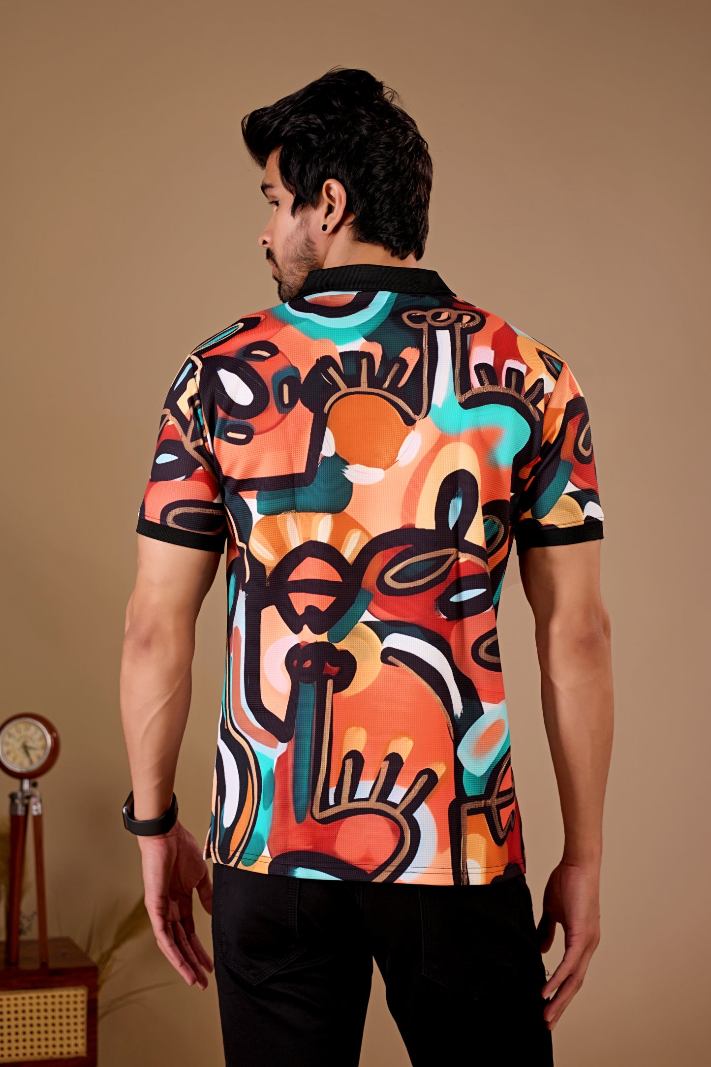 Multicolor Premium Fabric Regular Printed Polo T Shirt For Men