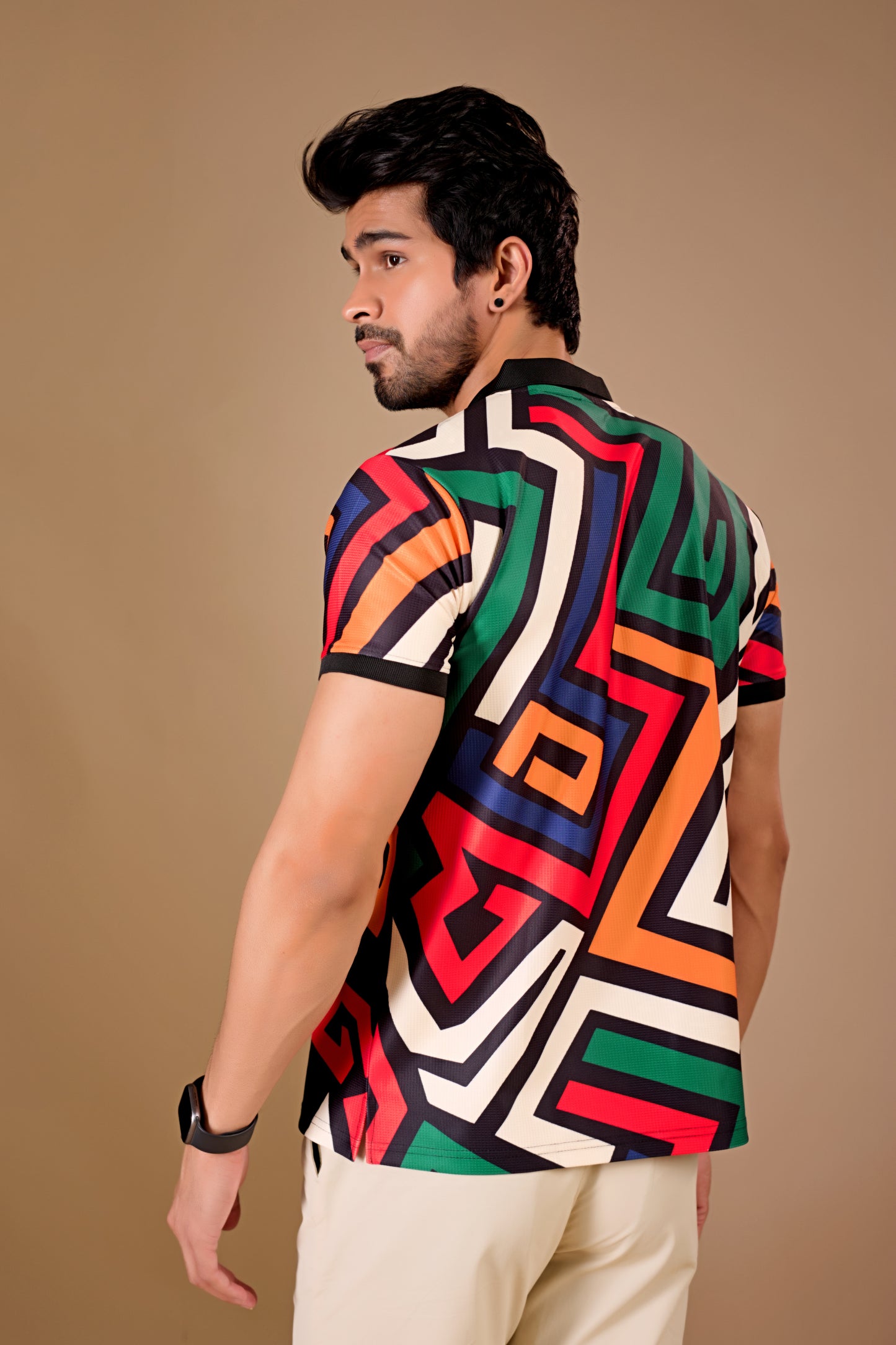Multicolor Premium Fabric Regular Printed Polo T Shirt For Men