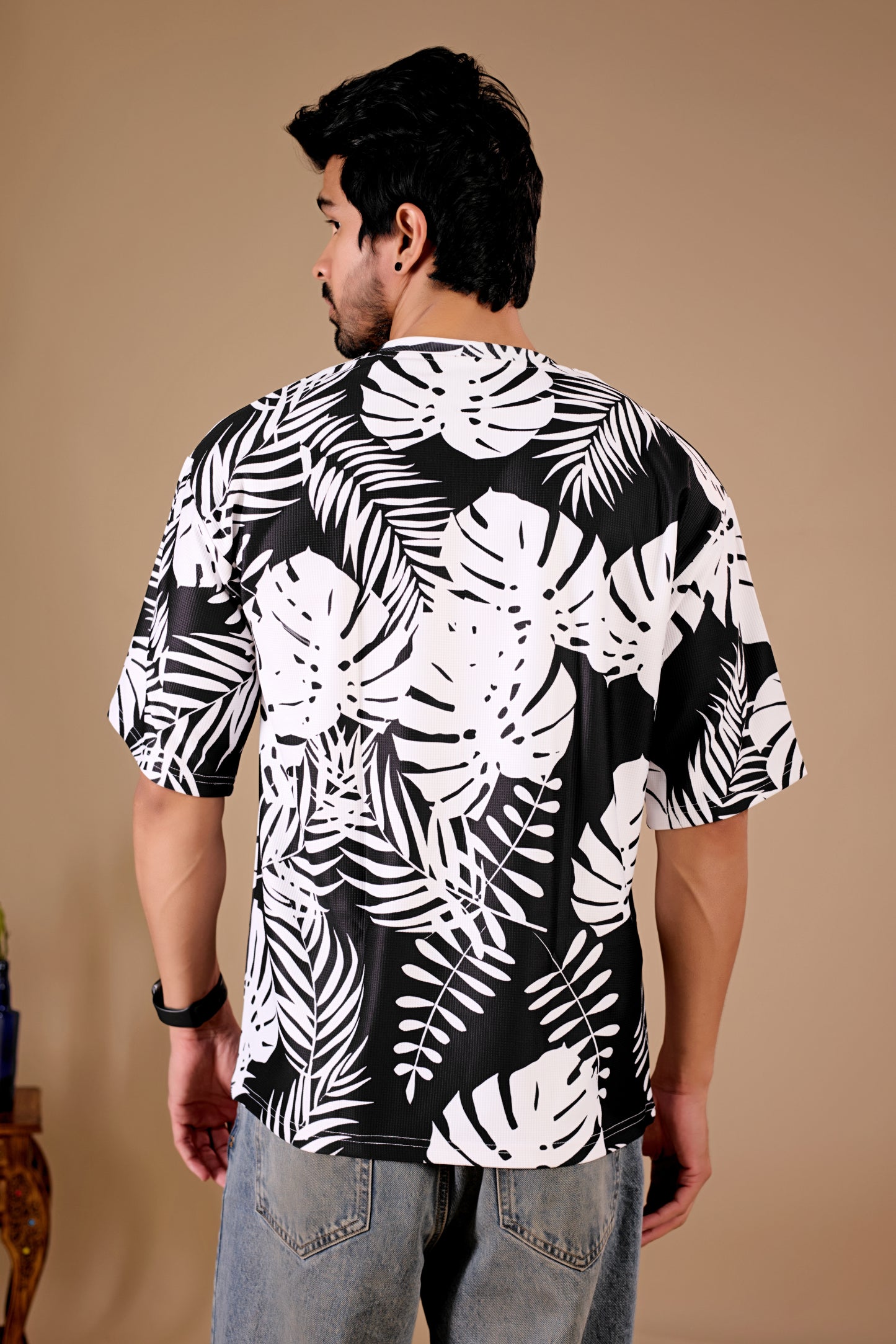 Black Premium Fabric Oversized Printed T Shirt For Men