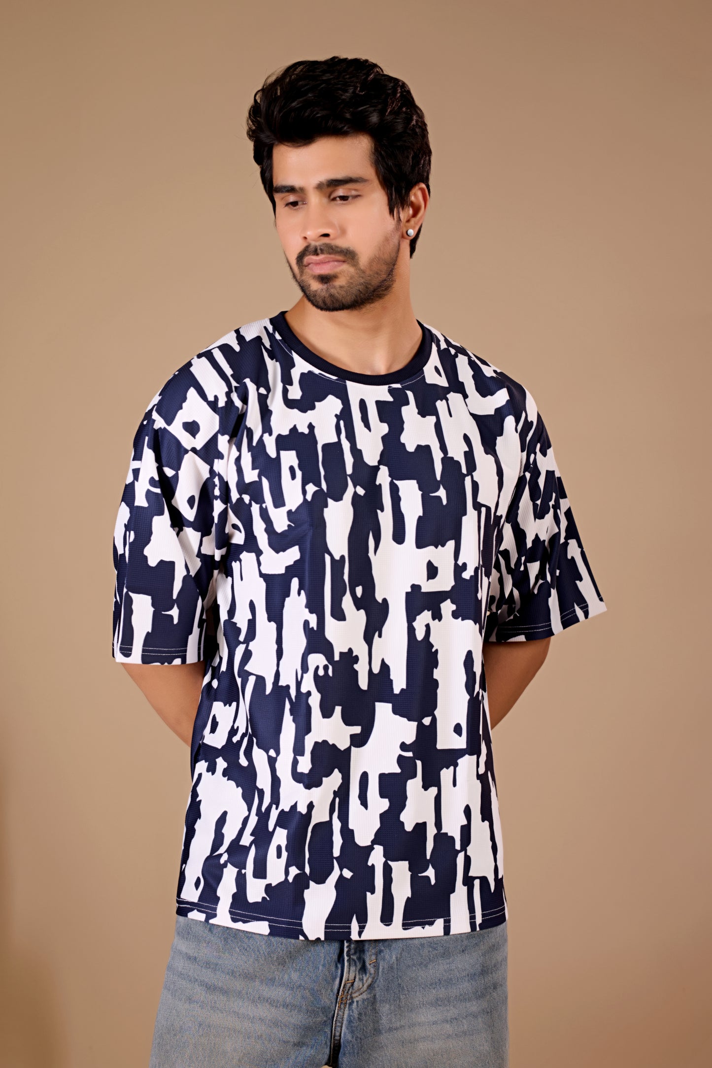 Blue Premium Fabric Oversized Printed T Shirt For Men
