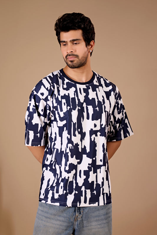 Blue Premium Fabric Oversized Printed T Shirt For Men
